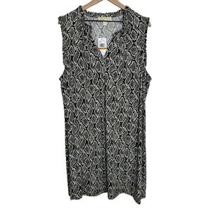 Michael Kors 3X Plus Olive Green Snake Print Midi Stretch Dress Sleeveless Vneck